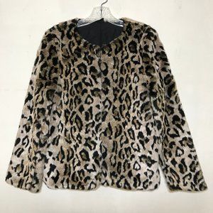 Leopard Faux Fur Inside or Outside Short Jacket Size S With Pockets Fully Lined